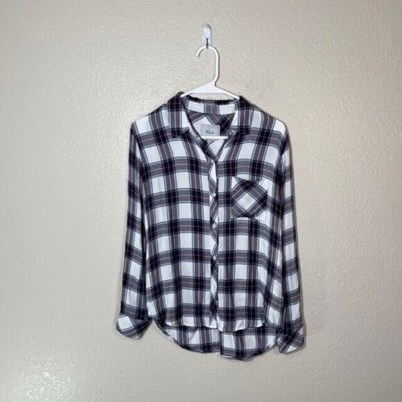 Rails Tops - Rails Shirt Womens Small Hunter Plaid Flannel Rayon Button Up White Merlot Teal